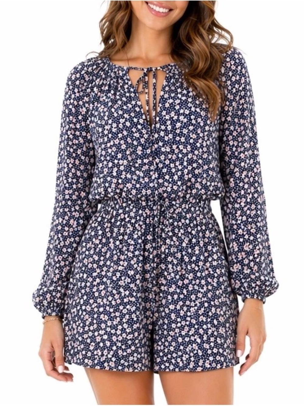 Polo Ralph Lauren Navy Blue Floral Romper Long Sleeve, Size 10